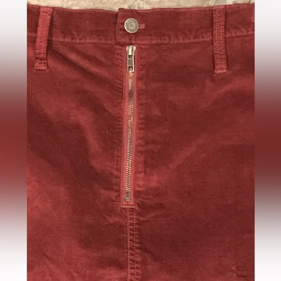 MADEWELL burgundy Mini Skirt 1/2 zip button Velvet Stretchy size 30 back pockets - Picture 4 of 10